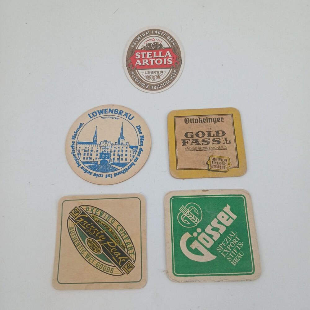 Vintage European Beer Coasters Lot Stella Artois Lowenbrau Gosser Gold Fassl